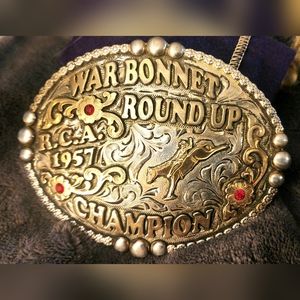 1957 Gold and Silver Rodeo Trophy Belt Buckke
